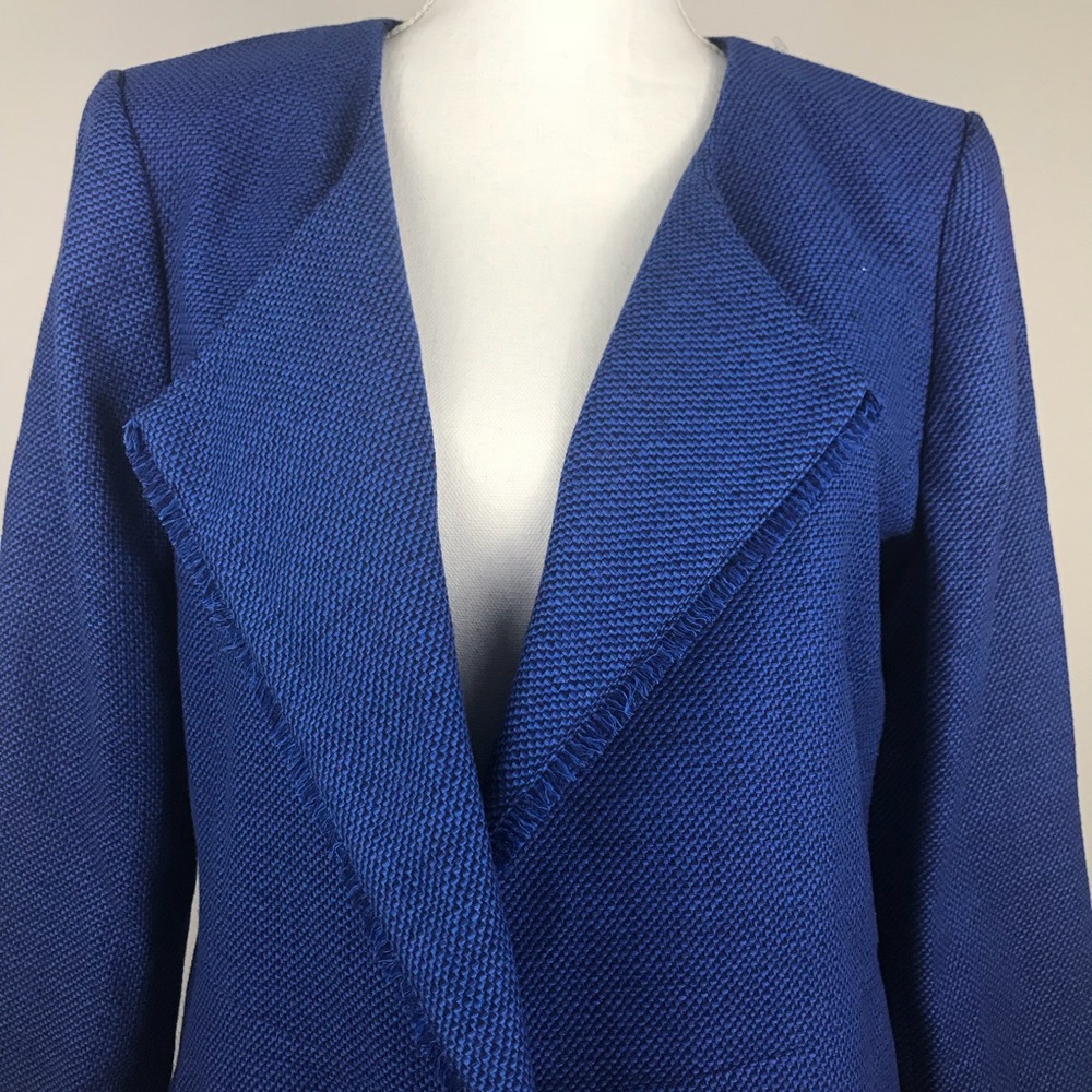 Loft Ann Taylor blazer blue tweed frayed size 14